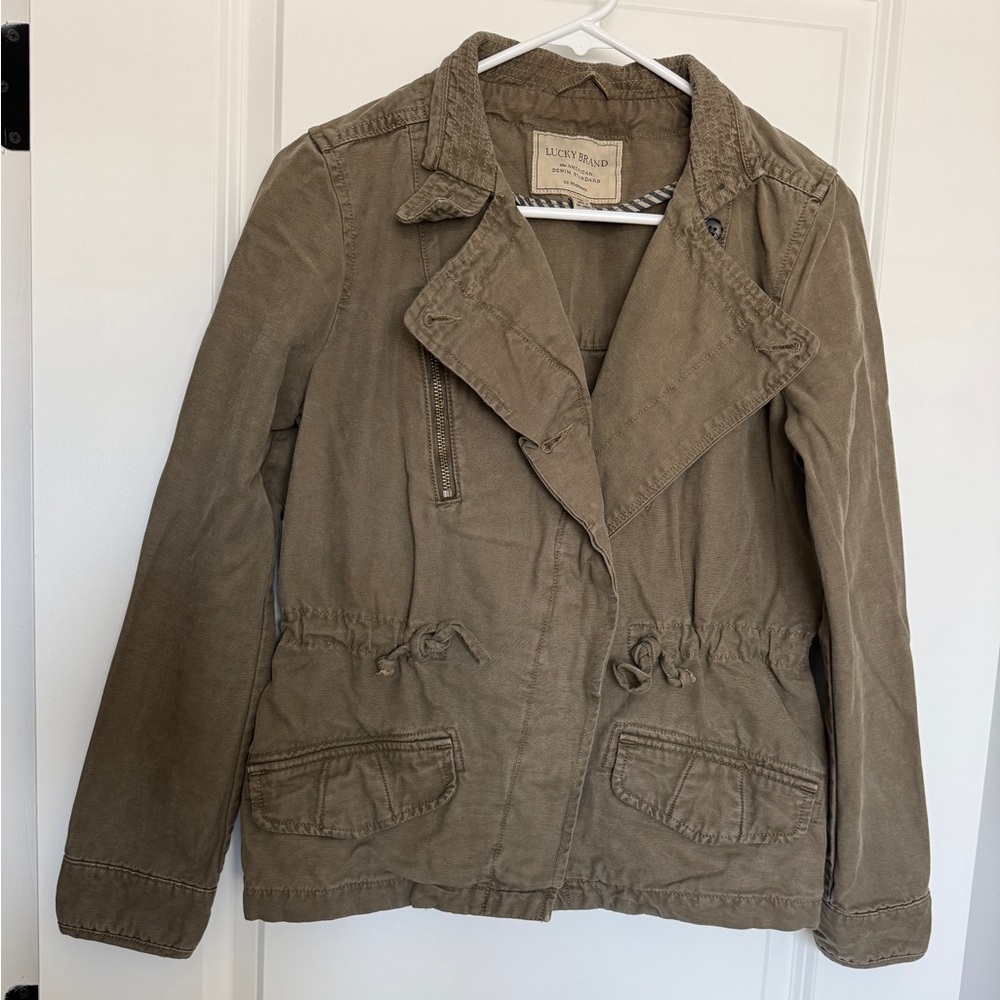 Lucky Brand Olive Green Utility Jacket Women Drawstring Waist Size Small‎